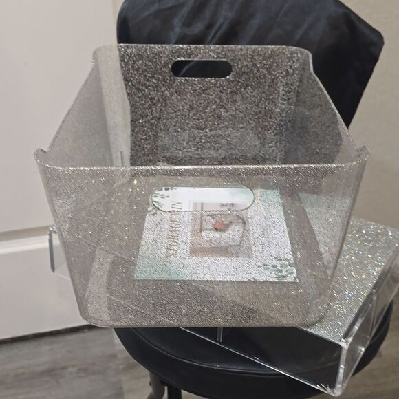 At Home Transparent Decorative Glitter Storage Bin w/Handles - Picture 6 of 8